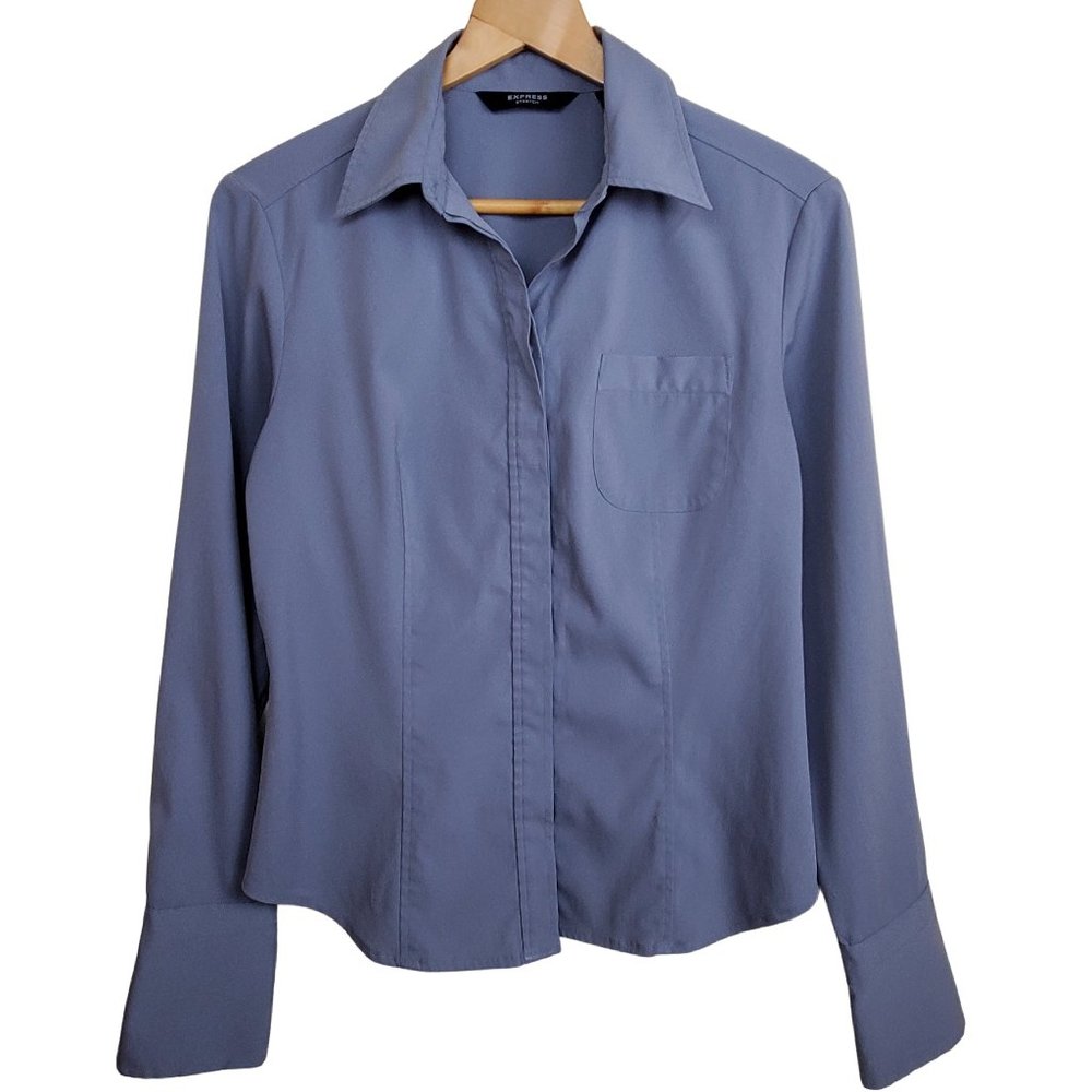 Express 90s Y2K Stretch Button Down Long Sleeve Dress Shirt Women's Size 7/8